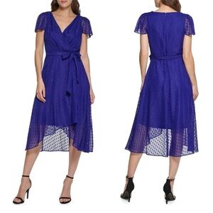DKNY Flutter-Sleeve Faux-Wrap Cobalt Blue Dress - Size 0